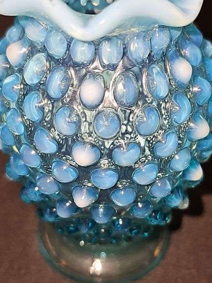 3.7 in tall Fenton ruffle edge hobnail vase.