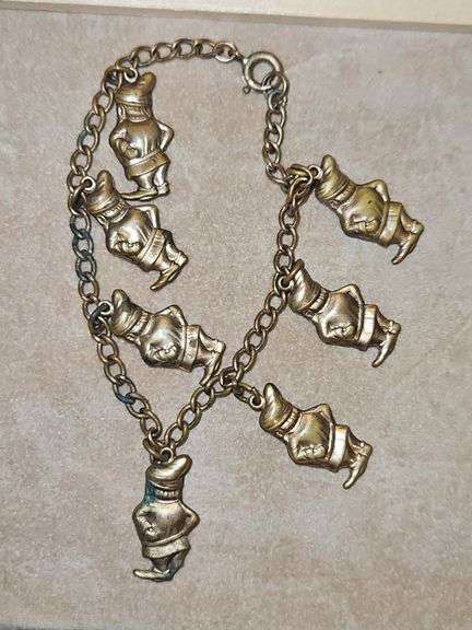 Vintage Disney Seven Dwarfs Brass Charm Bracelet...