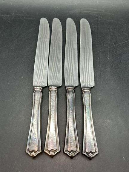 (4) Sterling Dinner Knives with Sterling handle and stainless blade……maker is not visible on back…..needs polished