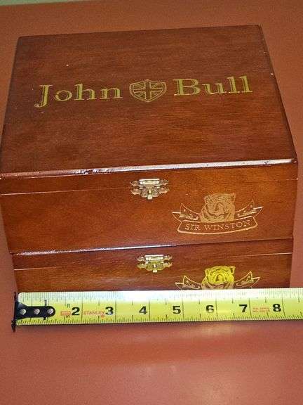Two Sir Winston wood cigar boxes, cigar pen, and The Cigar Companion hardback book with dust cover.