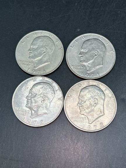 Set of (4) copper clad Eisenhower dollars….no mint mark….(2) 1971 and (2) 1972 image