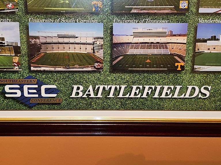 Framed poster SOUTHERN SEC CONFERENCE BATTLEFIELDS 35x24.75 in tall.