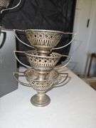 Set of six(6) vintage sterling dessert cup holders w/three etched glass cups 245.6 total grams...
