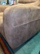 Flexsteel Industries tan microsuede power rocker recliner with adjustable head rest and USB port on side…..in really good condition, only 1 small stain found and chair is fully functional…..37 x 22-1/2 x 19 tall to seat (49 tall overall)