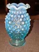 3.7 in tall Fenton ruffle edge hobnail vase.