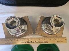 Pair of Gorgeous Vintage Sterling Cement Filled Pedestals/Candle Holders w/Green Glass Candy Dishes 528.6 total grams...