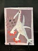 Original signed Mose T white Tico bird with bright red toes Folk Art with signature soda can tab hanger…..8 x 10-1/4