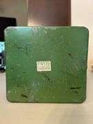 Two’s Company Rare Vintage Green Metal Kitchen Canister “Crackers” Tin…..10-1/4” tall….with original label