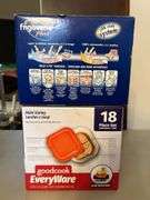(2) NIB sets…..GoodCook EveryWare 18-pc food storage set and Frigoverre Plus Clik Clak System food storage set