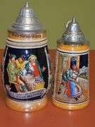 2 steins. One is 7.25 in from West Germany,  8.25 in is from Germany