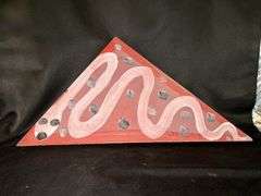 Original signed Mose T pink snake Folk Art with signature soda can tab hanger…..17-1/2 x 8-3/4