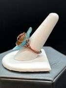 Uniquely designed copper wire ring with blue & brown stone…..size 10