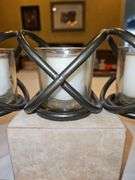 NEW Iron candle holder 20.25" wide w/5 Live My Home wood wick votives in different scents...