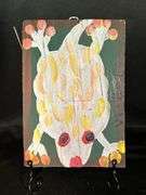Original signed Mose T chunky white frog Folk Art with signature soda can tab hanger…..6-3/8 x 9-1/4