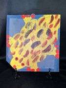Original signed Mose T chunky yellow frog Folk Art with signature soda can tab hanger…..10 x 10-1/2