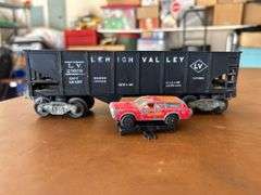 Lionel Lehigh Valley (L.V. 25000) Rail Car with vintage die cast Playart fire department station wagon