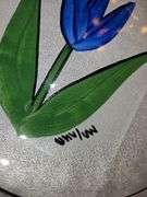 Pair of Kosta Boda Glass Tulipa 7.5” Plates Blue Tulip Hand Painted Signed Ulrica Vallien in like new condition no chips, cracks, or other blemishes...