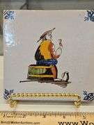 Two(2) Vintage ceramic Delft Dutch 19th century polychrome tiles 5" X 5" square x 1/4" thick...