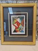 Beautifully framed and double matted reproduction of original lithography by artist Linda Le Kinff & numbered 195/295 14x16...