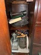 Beautiful antique mahogany china cabinet with 3 drawers and 2 side compartments…..piece is at least 80 years old and is a family heirloom…..you will see slight blemishes from every day normal use…..45 x 15-1/2 x 72 tall