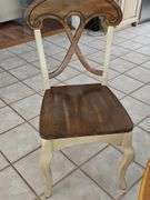 Pier 1 imports table and four chairs. Includes 18 inch leaf. Table is 47.5 x 30.5 in tall. Chairs are 18x 17.5x 39 in tall. Seat height is 18 in.