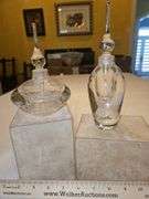 Two(2) beautiful crystal glass perfume bottles w/stoppers...