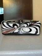Rare Mid-Century (1960s) Murano Optical Illusion Zebra Handbag Art Glass Vase…..6-1/2 x 7-1/4 tall