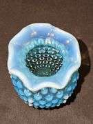 3.7 in tall Fenton ruffle edge hobnail vase.
