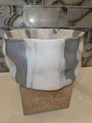 Beautiful Alex Marshall Handmade Stoneware 8" x 4" Round Ripple Bowl in Grey-White Stripe SEE DESCRIPTION FOR DETAILS...