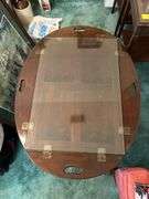 Cherry Butler’s Table…..very few blemishes from normal use…..does have glass top overlay…..sides down 39 x 30 x 18-1/2 tall…..sides up 30 x 20-1/2 x 23 tall to top
