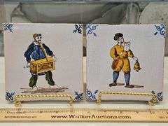 Two(2) Vintage ceramic Delft Dutch 19th century polychrome tiles 5" X 5" square x 1/4" thick...
