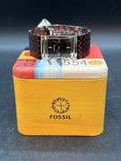 NEW with tags and original tin authentic ladies Fossil watch with leather and stainless band