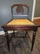 Vintage mahogany low back cane seat chair w/cushion...