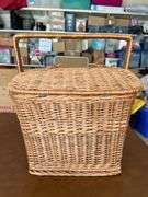 Picnic basket with 4 teacup sets and 4 Libbey wine glasses…..perfect for a child’s tea party/picnic or for an adult cheese/wine picnic