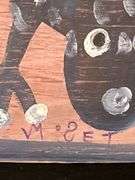 Original signed Mose T black chunky frog Folk Art with signature soda can tab hanger…..9-1/2 x 13-1/4
