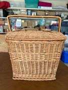 Picnic basket with 4 teacup sets and 4 Libbey wine glasses…..perfect for a child’s tea party/picnic or for an adult cheese/wine picnic