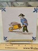 Two(2) Vintage ceramic Delft Dutch 19th century polychrome tiles 5" X 5" square x 1/4" thick...