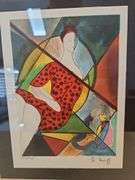 Beautifully framed and double matted reproduction of original lithography by artist Linda Le Kinff & numbered 195/295 14x16...