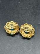 Great selection of vintage screw-back and clip-on earrings, along with a cylindrical gold tone brooch