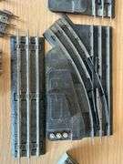 60qt Clear View tub of Lionel O Gauge train tracks, MARX controllers, bridge, trestle…..there is rust and guarantees that set is complete….please see all pics, especially seller’s pic of complete setup