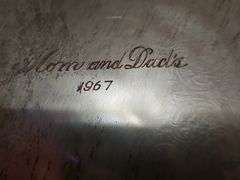 Lovely silver plate footed tray. Engraving on underside as shown. 16.5 x 1.5 in tall.