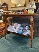 Vintage side table with bottom magazine rack…..26 x 13 x 23 tall
