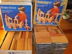 Two boxes of Kinder School building blocks set. Pieces were not counted. Contents of both boxes is what you receive as pictured.