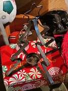 Tub of decorative Christmas items.