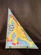 Original signed Mose T chunky yellow frog Folk Art with signature soda can tab hanger…..10-1/2 x 14-1/4