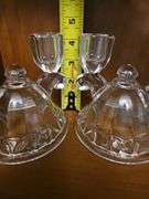 Two vintage Imperial Glass double light candlestick holder in the "Crocheted Crystal" pattern.