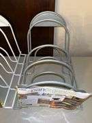 (2) Brand New Cabinet Pan Organizers, (2) NEW Threshold Lid Organizers, NEW in-drawer  flatware organizer and (2) NEW Packs of 3 Slotted Interlocking Drawer Organizers (please see all pics as other organizers were added)