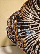 Beautiful very large round pottery handled platter by 19" w/stand...