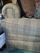 Alexvale Furniture plaid scroll arm sofa with throw pillows…..88 x 28 deep from back x 18 tall to seat (30 tall overall)