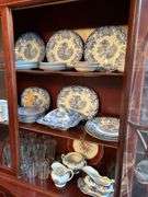 Beautiful antique mahogany china cabinet with 3 drawers and 2 side compartments…..piece is at least 80 years old and is a family heirloom…..you will see slight blemishes from every day normal use…..45 x 15-1/2 x 72 tall